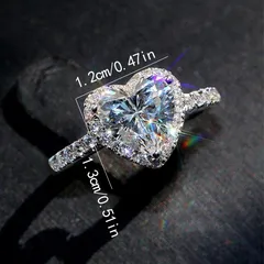 Cute Heart Pattern Silver Plated Ring For Women Featuring Zircon Inlay, 1 Piece Silver Jewelry 2