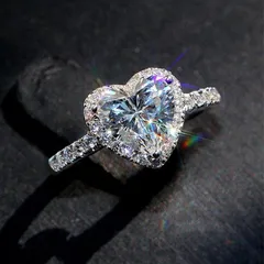 Cute Heart Pattern Silver Plated Ring For Women Featuring Zircon Inlay, 1 Piece Silver Jewelry 4