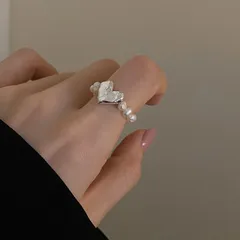 Heart Shape Ring For Women Featuring Electroplated Design With Imitation Pearl, 1 Piece In Ins风 Style