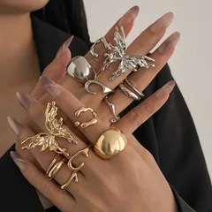 Lava Butterfly Ring Set Style Open Ring Metal Smooth Surface Geometric Glass Stone Induction