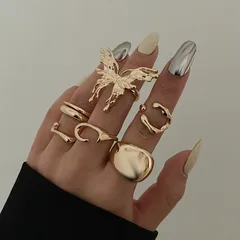 Lava Butterfly Ring Set  Style Open Ring Metal Smooth Surface Geometric Glass Stone Induction 4