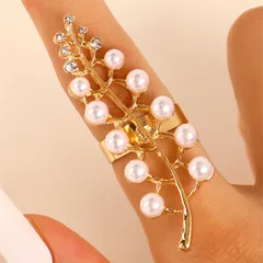 Leaves Adjustable Ring For Unisex In Gold Alloy With KC Golden Plated Coating 0.03µm-0.05µm Featuring Artificial Pearl Inlay 5