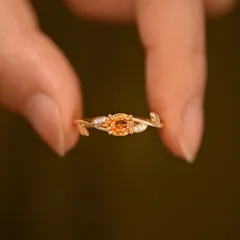 Leaves Open Rings For Women In Copper With Electroplated Gold Plating And Natural Stone Inlay, Perfect For Spring 2
