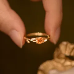 Leaves Open Rings For Women In Copper With Electroplated Gold Plating And Natural Stone Inlay, Perfect For Spring 3