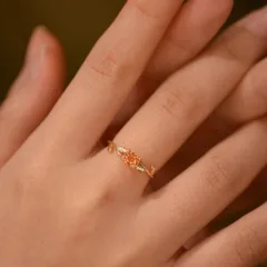 Leaves Open Rings For Women In Copper With Electroplated Gold Plating And Natural Stone Inlay, Perfect For Spring 4