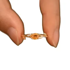 Leaves Open Rings For Women In Copper With Electroplated Gold Plating And Natural Stone Inlay, Perfect For Spring 5