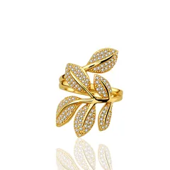 Leaves Open Rings For Unisex Featuring Gold Electroplated Copper With Rhinestones Inlay 5