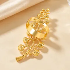 Leaves Pattern Open Rings For Women In Gold Alloy With KC Golden Plated Electroplated Finish And Imitation Pearl Inlay 4