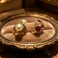 Leaves Pattern Rings For Women In Golden Plated Zinc Alloy With Artificial Pearl Inlay And 0.01µm Plating Thickness 3