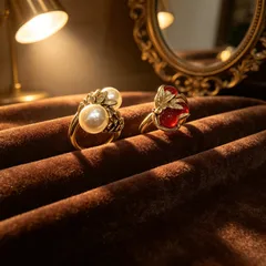 Leaves Pattern Rings For Women In Golden Plated Zinc Alloy With Artificial Pearl Inlay And 0.01µm Plating Thickness 4