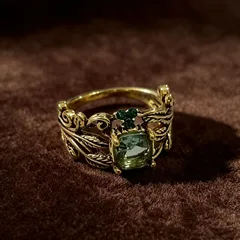 Leaves Pattern Unisex Alloy Ring For Everyday Wear, Golden Plated With 0.03µm-0.05µm Thickness And Zircon Inlay 4