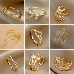Light Luxury Copper Zircon Ring Women's Elegant High-end Sense Opening Adjustable Super Flash Ring Simple Internet Celebrity Ins Style