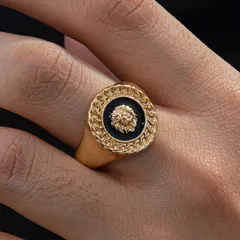 Lion Ring For Women In Zinc Alloy With Golden Plated Electroplated Finish Featuring Enamel Craftsmanship