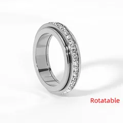Live Popular Simple Single Row Diamond Rotatable Ring 18K Rose Gold Plated Zircon Titanium Steel Starry Ring For Women