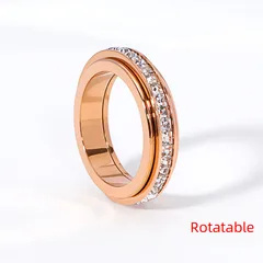 Live Popular Simple Single Row Diamond Rotatable Ring 18K Rose Gold Plated Zircon Titanium Steel Starry Ring For Women 2