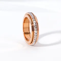 Live Popular Simple Single Row Diamond Rotatable Ring 18K Rose Gold Plated Zircon Titanium Steel Starry Ring For Women 3