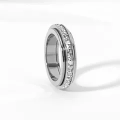 Live Popular Simple Single Row Diamond Rotatable Ring 18K Rose Gold Plated Zircon Titanium Steel Starry Ring For Women 4