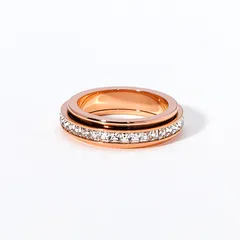 Live Popular Simple Single Row Diamond Rotatable Ring 18K Rose Gold Plated Zircon Titanium Steel Starry Ring For Women 5