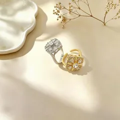 Lucky Heart Open Ring For Women In Retro Style, Gold Copper With PVD Coated Finish And Rhinestones Inlay