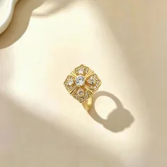 Lucky Heart Open Ring For Women In Retro Style, Gold Copper With PVD Coated Finish And Rhinestones Inlay 4
