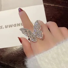 Luxurious Butterfly Open Ring For Women In Alloy Featuring Zircon Inlay Design