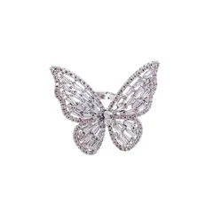 Luxurious Butterfly Open Ring For Women In Alloy Featuring Zircon Inlay Design 2