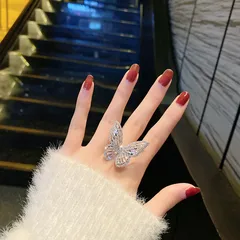 Luxurious Butterfly Open Ring For Women In Alloy Featuring Zircon Inlay Design 4