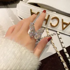 Luxurious Butterfly Open Ring For Women In Alloy Featuring Zircon Inlay Design 5