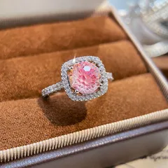 Luxurious Fashion Flash Parai Ba Firework Cut Princess Square Ring For Women Embedded High Carbon Diamond Sea Blue Diamond Ring 3