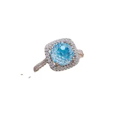 Luxurious Fashion Flash Parai Ba Firework Cut Princess Square Ring For Women Embedded High Carbon Diamond Sea Blue Diamond Ring 5