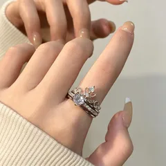 Luxurious Rose Gold Crown Open Ring For Unisex, Made Of Brass With Zircon Inlay