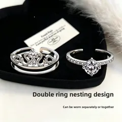 Luxurious Rose Gold Crown Open Ring For Unisex, Made Of Brass With Zircon Inlay 3