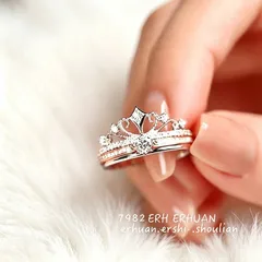 Luxurious Rose Gold Crown Open Ring For Unisex, Made Of Brass With Zircon Inlay 4