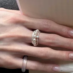 Luxurious Round Rings For Women, 3 Pieces, Alloy Material With Electroplated Finish And Imitation Pearl Inlay 2