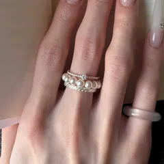 Luxurious Round Rings For Women, 3 Pieces, Alloy Material With Electroplated Finish And Imitation Pearl Inlay 3