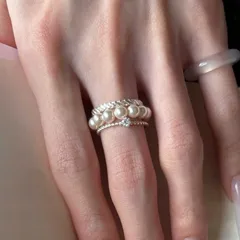 Luxurious Round Rings For Women, 3 Pieces, Alloy Material With Electroplated Finish And Imitation Pearl Inlay 4