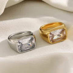 Luxurious Square Women’s Ring For Elegant Style Featuring 18K Real Gold Electroplated Finish With Zircon Inlay