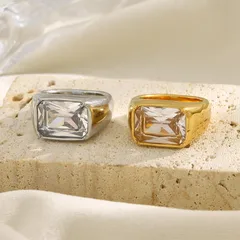 Luxurious Square Women’s Ring For Elegant Style Featuring 18K Real Gold Electroplated Finish With Zircon Inlay 3