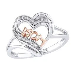 Heart Shape MAMA Rings For Women In Metal With Rhinestones, Featuring Electroplated Design 4