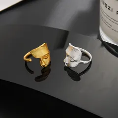 Matte Matte Matte Silver Mask Ring Men's Fashionable Cold Style Open Ring Women's Hip-Hop Face Finger Ring