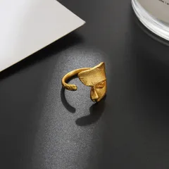 Matte Matte Matte Silver Mask Ring Men's Fashionable Cold Style Open Ring Women's Hip-Hop Face Finger Ring 3