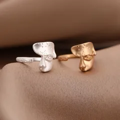Men's Cool Open Ring Women's Face Ring Cartoon Character Design Matte Silver Mask Ring
