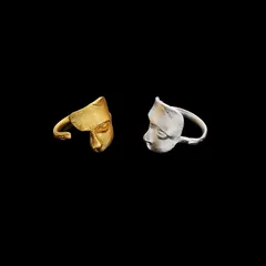 Men's Cool Open Ring Women's Face Ring Cartoon Character Design Matte Silver Mask Ring 2