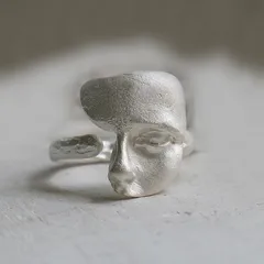 Men's Cool Open Ring Women's Face Ring Cartoon Character Design Matte Silver Mask Ring 4