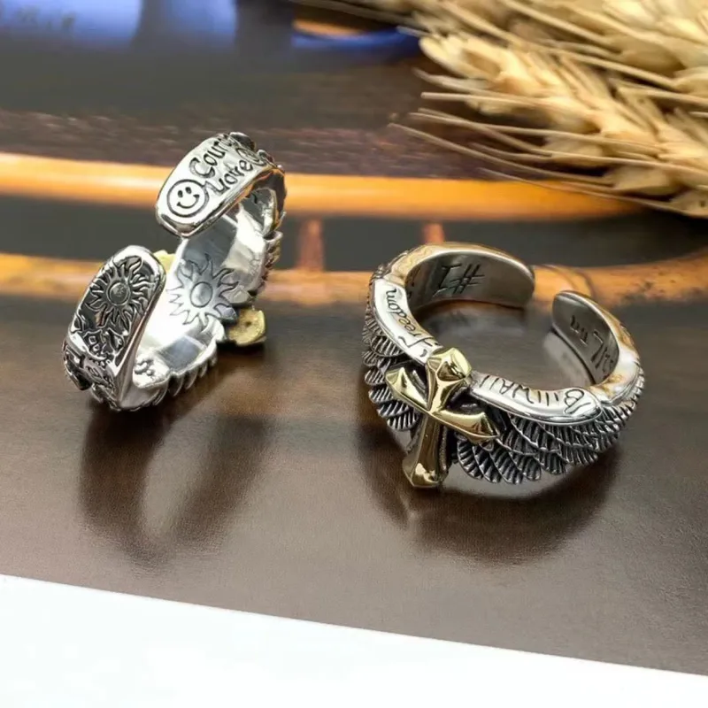 Men's Hip Hop Style Trendy Retro Ring New Version INS Personality Ring Geometric Pattern Alloy Jewelry Accessory For Men And Women 5