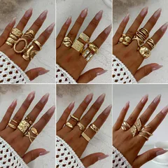 Metal Cross Pleated Ring Set For Women, Teardrop Shape, Smooth Hugging Ring, Street Style Geometric Glass Gemstone