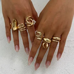 Metal Cross Pleated Ring Set For Women, Teardrop Shape, Smooth Hugging Ring, Street Style Geometric Glass Gemstone 2