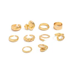 Metal Cross Pleated Ring Set For Women, Teardrop Shape, Smooth Hugging Ring, Street Style Geometric Glass Gemstone 5
