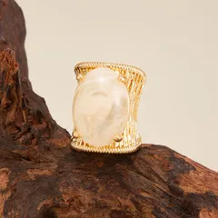 Metal Tree Open Ring For Women Featuring Asymmetrical Design With 0.03µm Coating Thickness And Resin Inlay 5