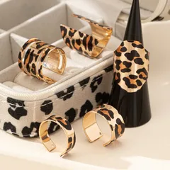 Minimalist Leopard Ring 5-Piece Set Unique Women's Casual Rose Gold Alloy Glass Stone Inlaid Bohemian Theme 2